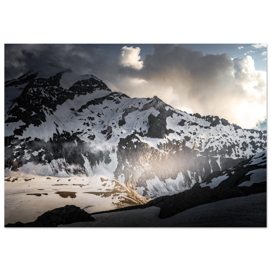 Tableau photo en Alu Dibond : Le coucher de soleil glacier Tré-la-Tête, refuge Conscrits