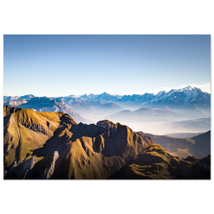 Tableau photo en Alu Dibond : Un coucher de soleil sur le massif des Aravis et le Mont-Blanc