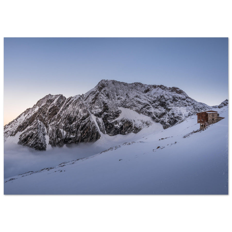 Tableau photo en Alu Dibond : Un lever de soleil sur le refuge Robert Blanc