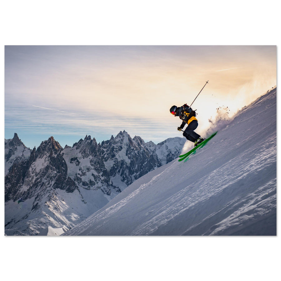 Tableau photo en Alu Dibond : Ski dans les Aiguilles Rouges face au Mont-Blanc