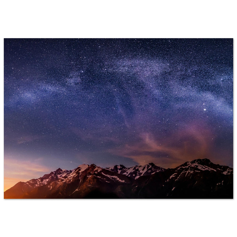 Tableau photo en Alu Dibond : Une voie lactée au-dessus du Mont-Blanc depuis les Contamines-Montjoie