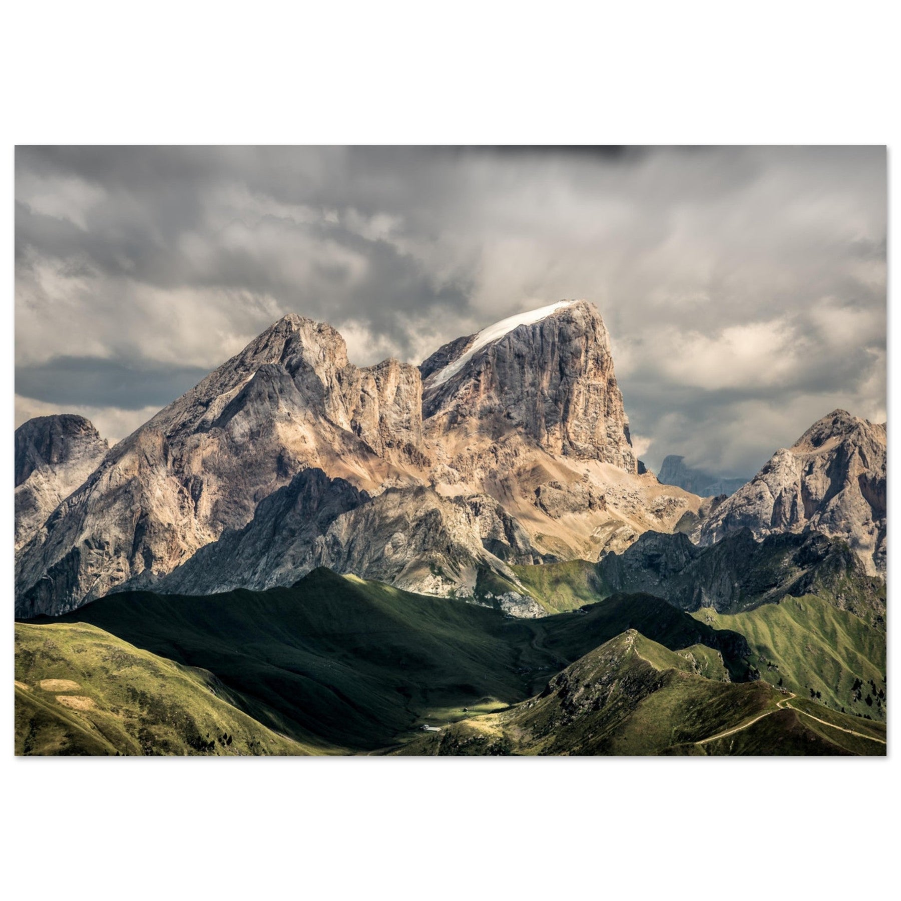 Photos of the relief, lakes, glaciers, and passes of the Dolomites