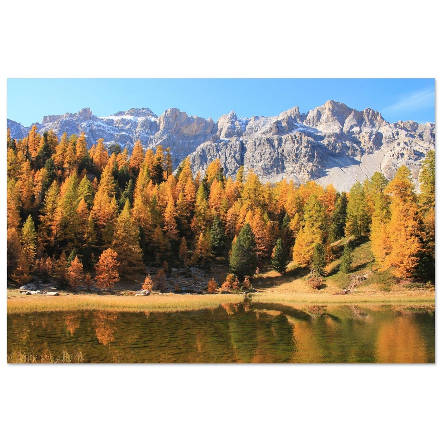 Tableau photo du lac Miroir à Ceillac dans le Queyras au format 30 × 45 cm sur aluminium Dibond mat