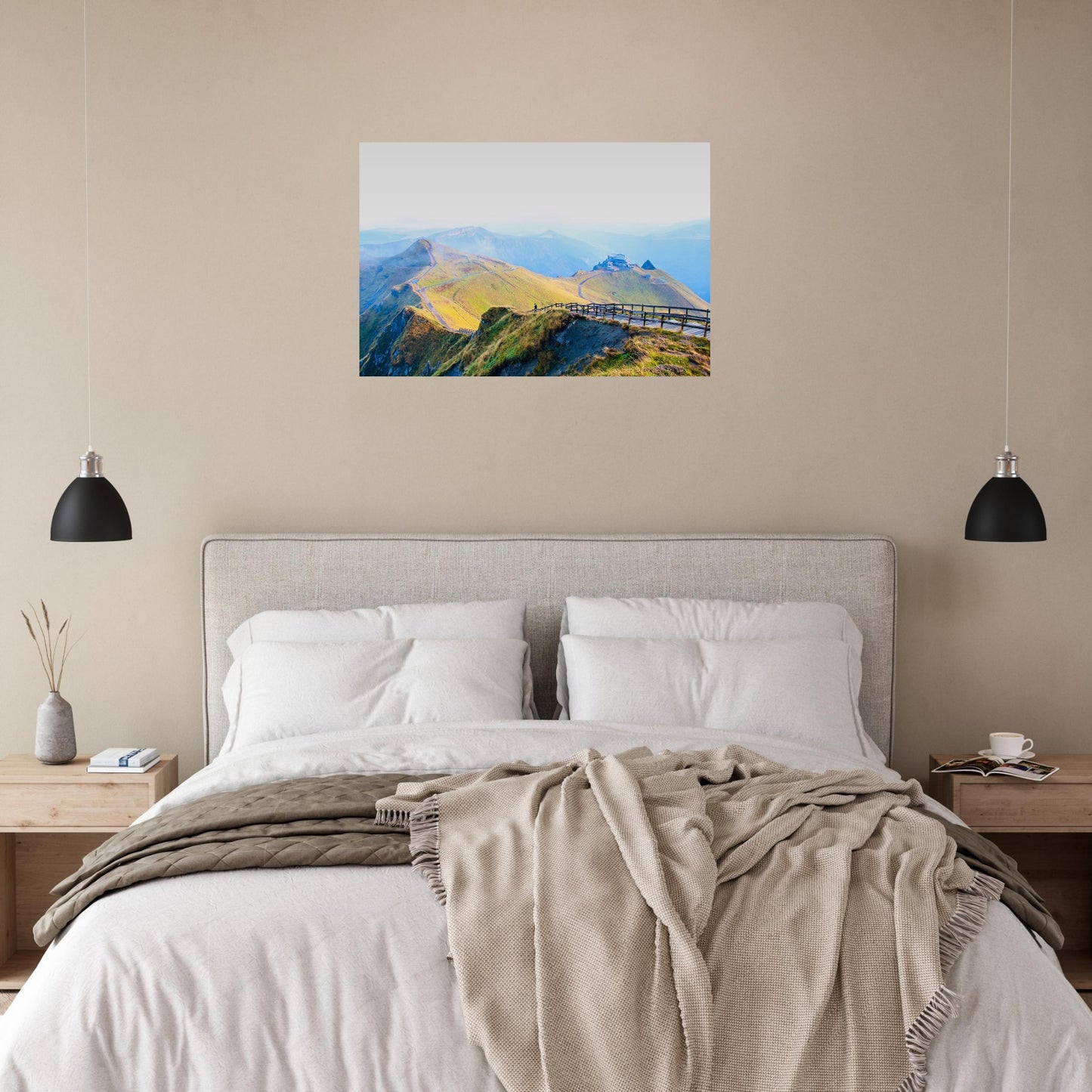 Tableau photo « le panorama du massif du Sancy et des monts Dore en Auvergne » dans un espace de vie – simulation 60 × 90 cm