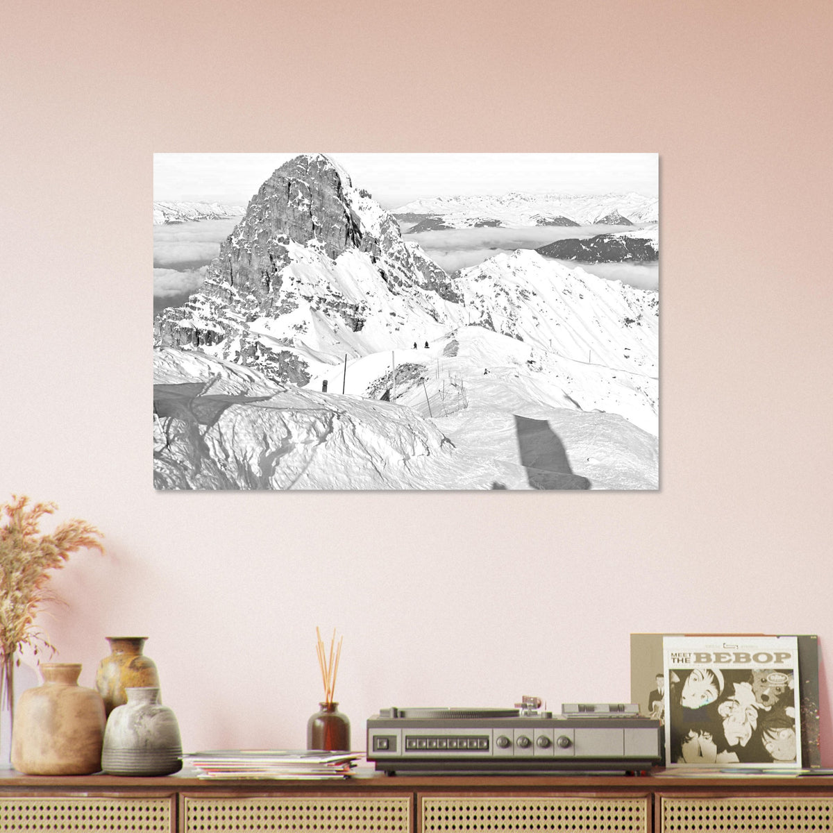 Tableau photo de la Dent de Burgin depuis la Saulire à Méribel en noir et blanc sur aluminium Dibond mat