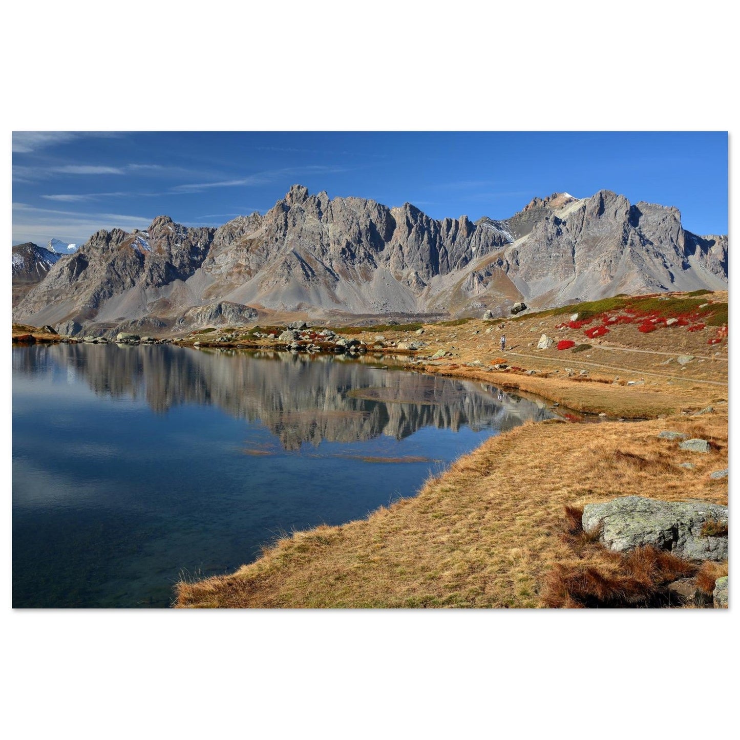 Tableau photo du lac Laramon face à la crête du Queyrellin sur aluminium Dibond mat, format 30 × 45 cm