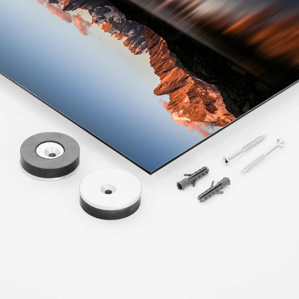 Kit magnétique fourni pour accrocher un tableau photo Alu Dibond