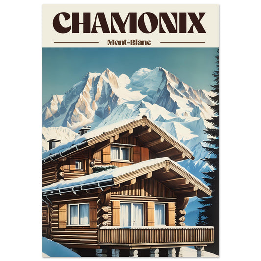 Tableau photo Tableau alu vintage chalet à Chamonix, Haute - Savoie — tirage aluminium Dibond mat, fabrication française, prêt à accrocher
