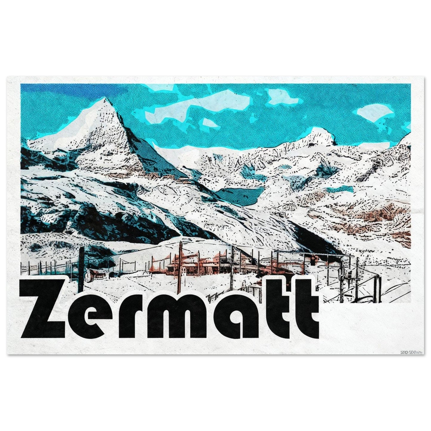 Tableau photo Affiche Vintage "Zermatt" – Le Cervin en Hiver — tirage aluminium Dibond mat, fabrication française, prêt à accrocher