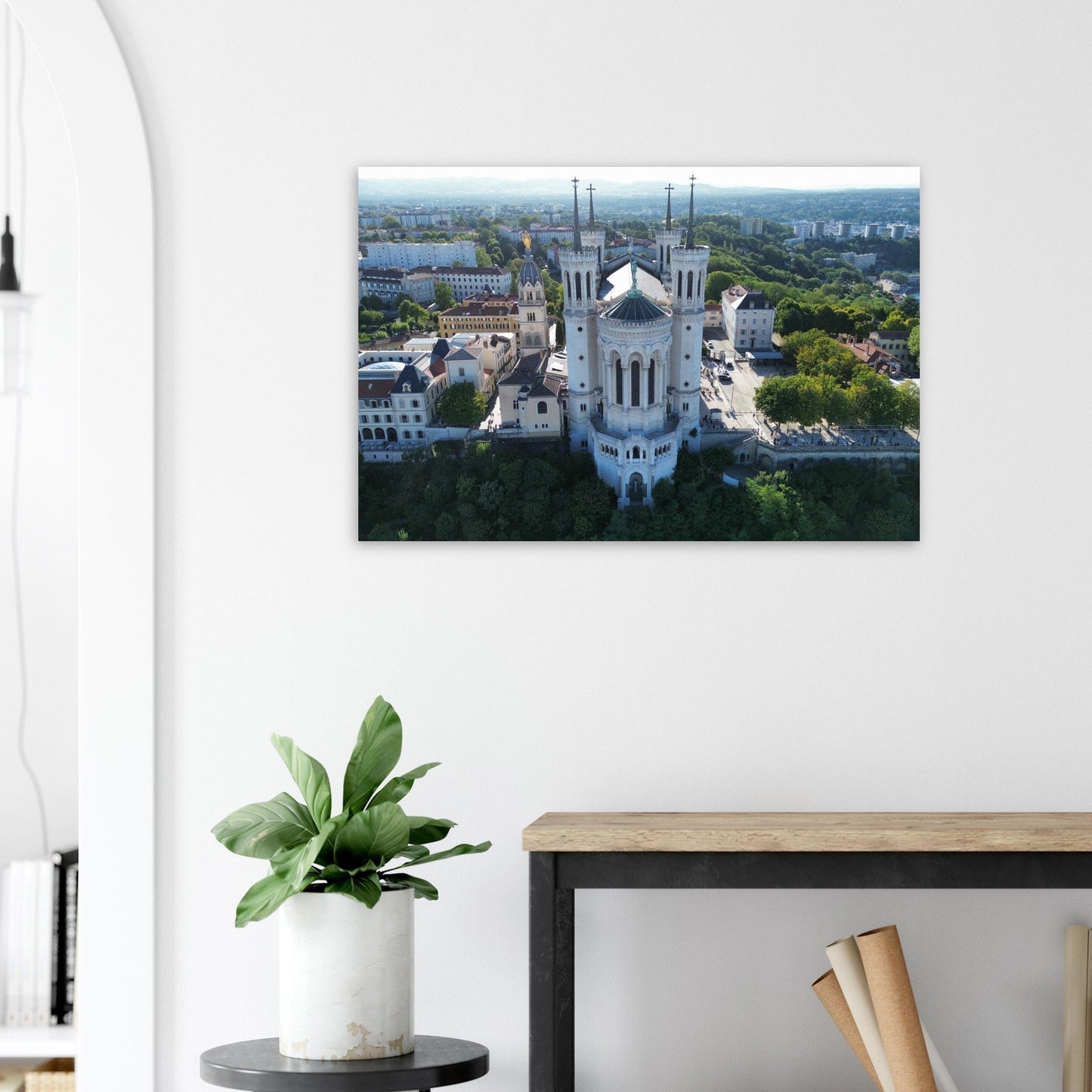 Aerial photo of the Basilica of Notre-Dame de Fourvière — photo print on matte aluminium Dibond