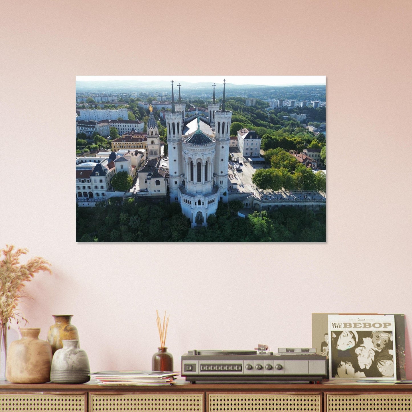 Aerial photo of the Basilica of Notre-Dame de Fourvière — photo print on matte aluminium Dibond