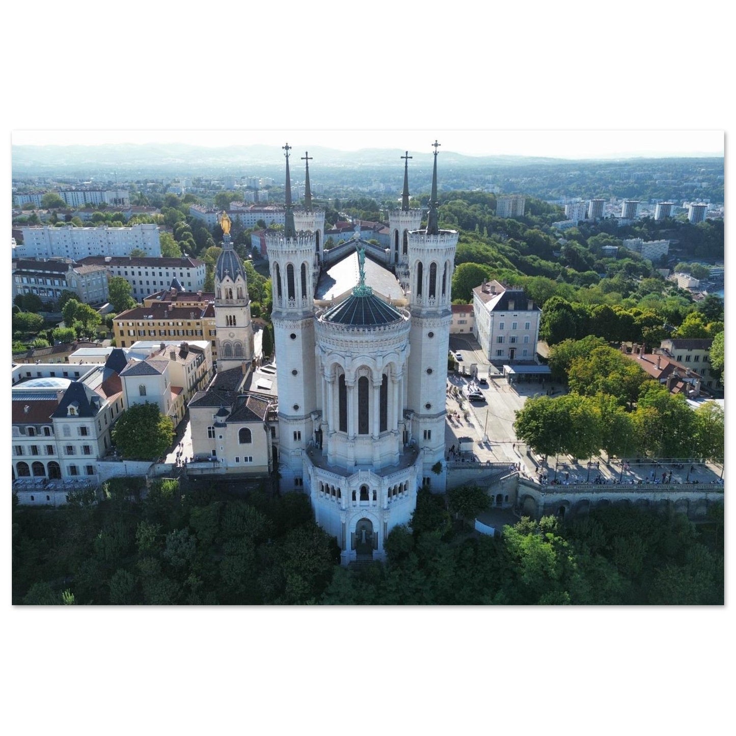 Aerial photo of the Basilica of Notre-Dame de Fourvière — photo print on matte aluminium Dibond