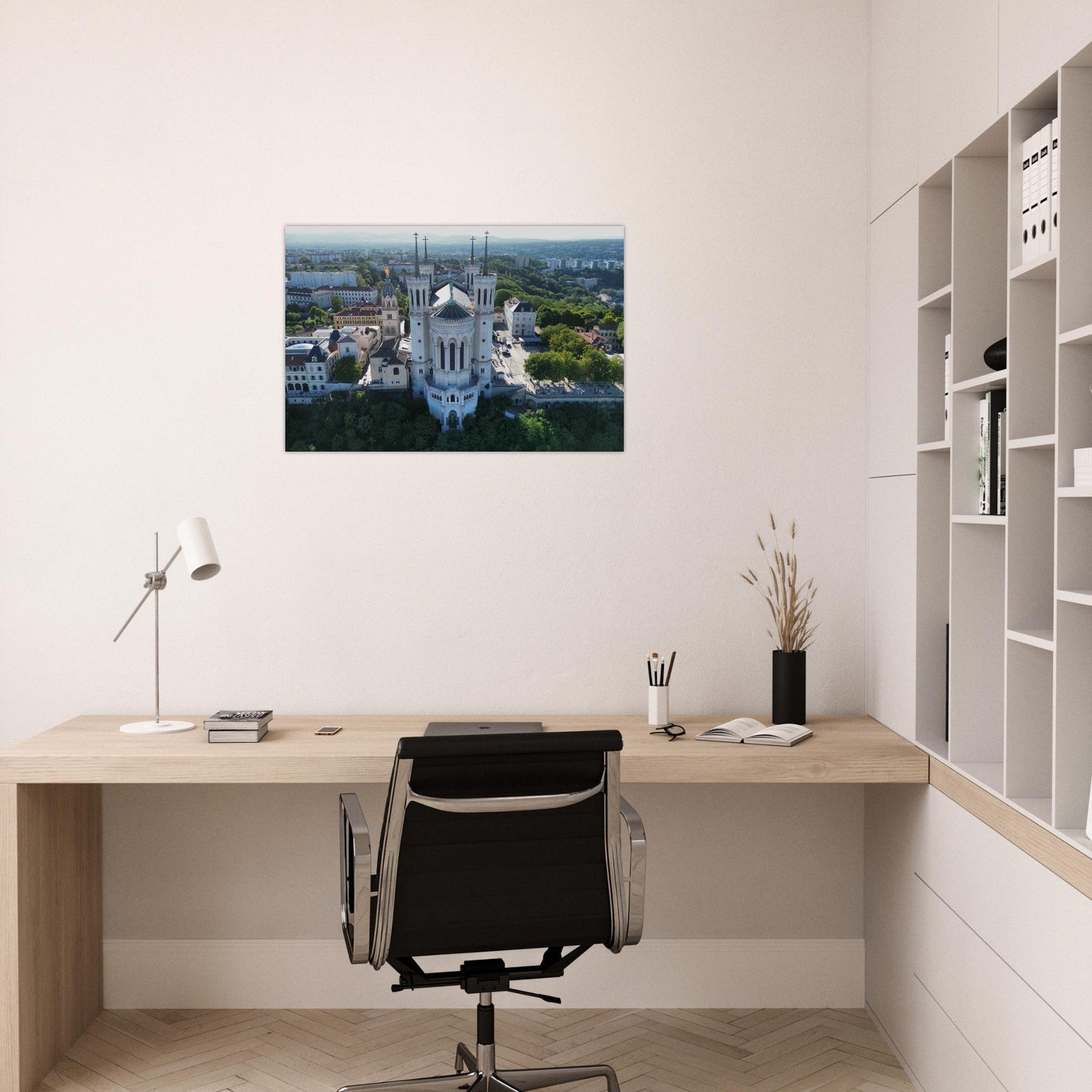Aerial photo of the Basilica of Notre-Dame de Fourvière — photo print on matte aluminium Dibond