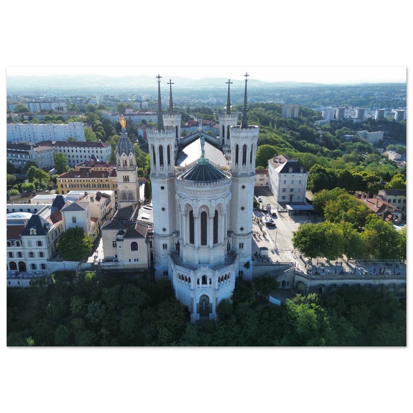 Aerial photo of the Basilica of Notre-Dame de Fourvière — photo print on matte aluminium Dibond