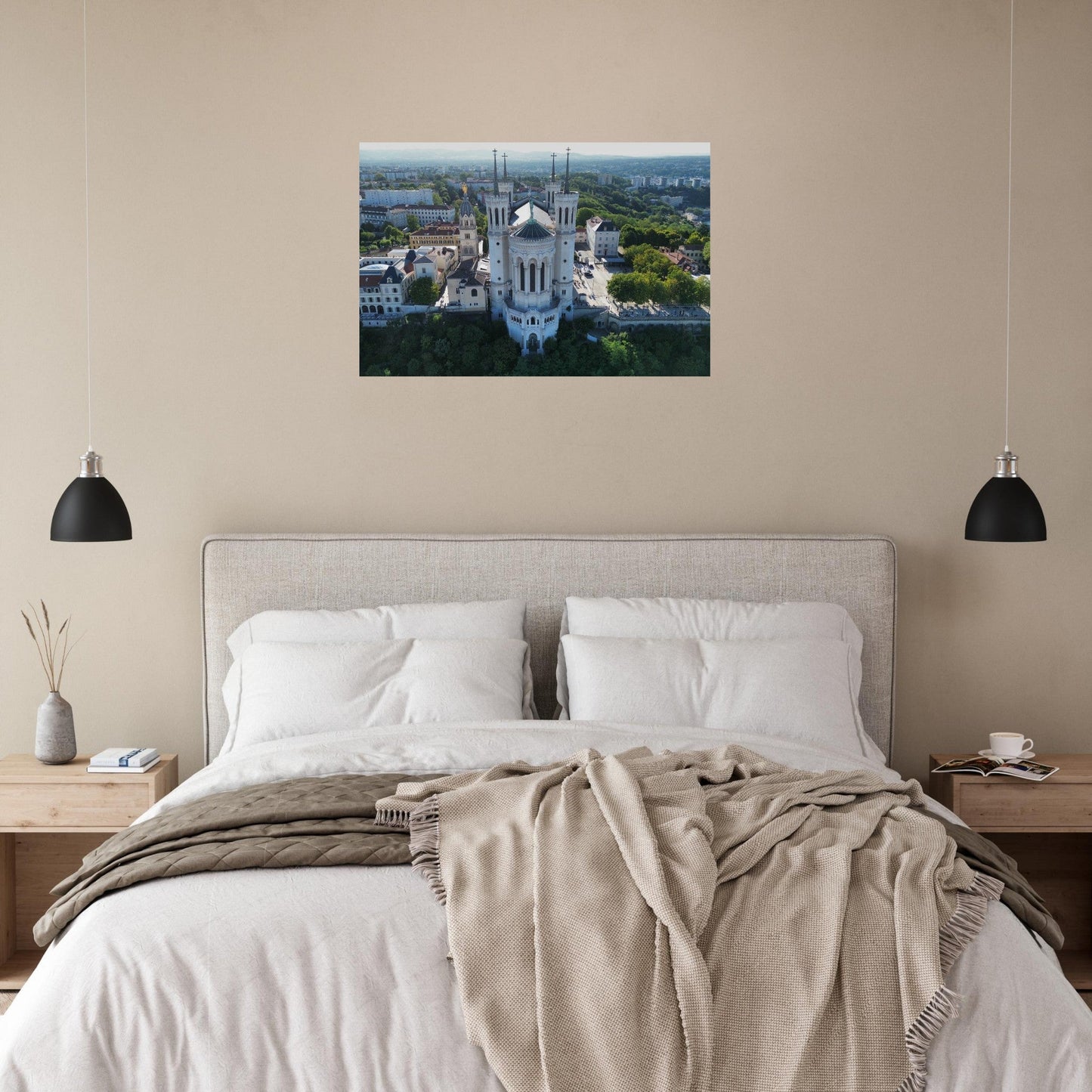 Aerial photo of the Basilica of Notre-Dame de Fourvière — photo print on matte aluminium Dibond