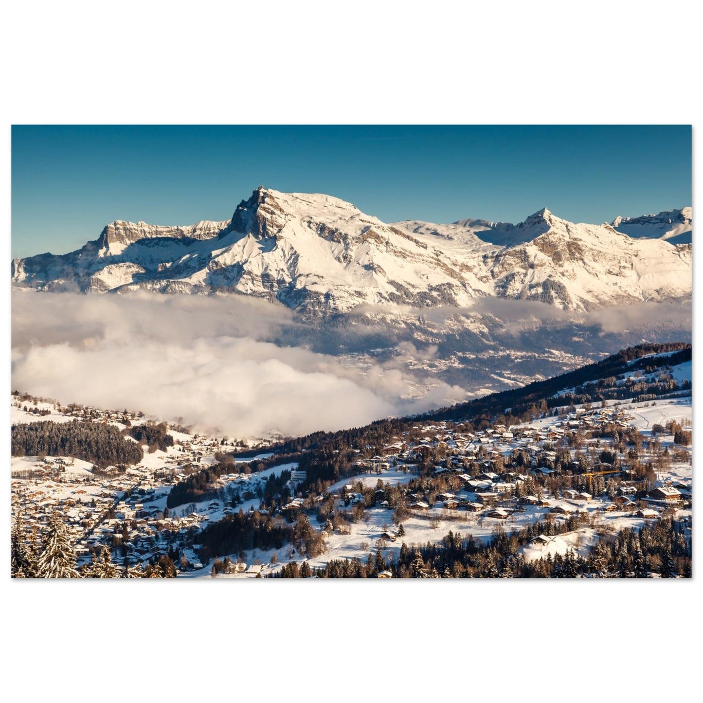 Aerial photo of Megève facing the Aiguille de Varan — photo print on matte aluminium Dibond