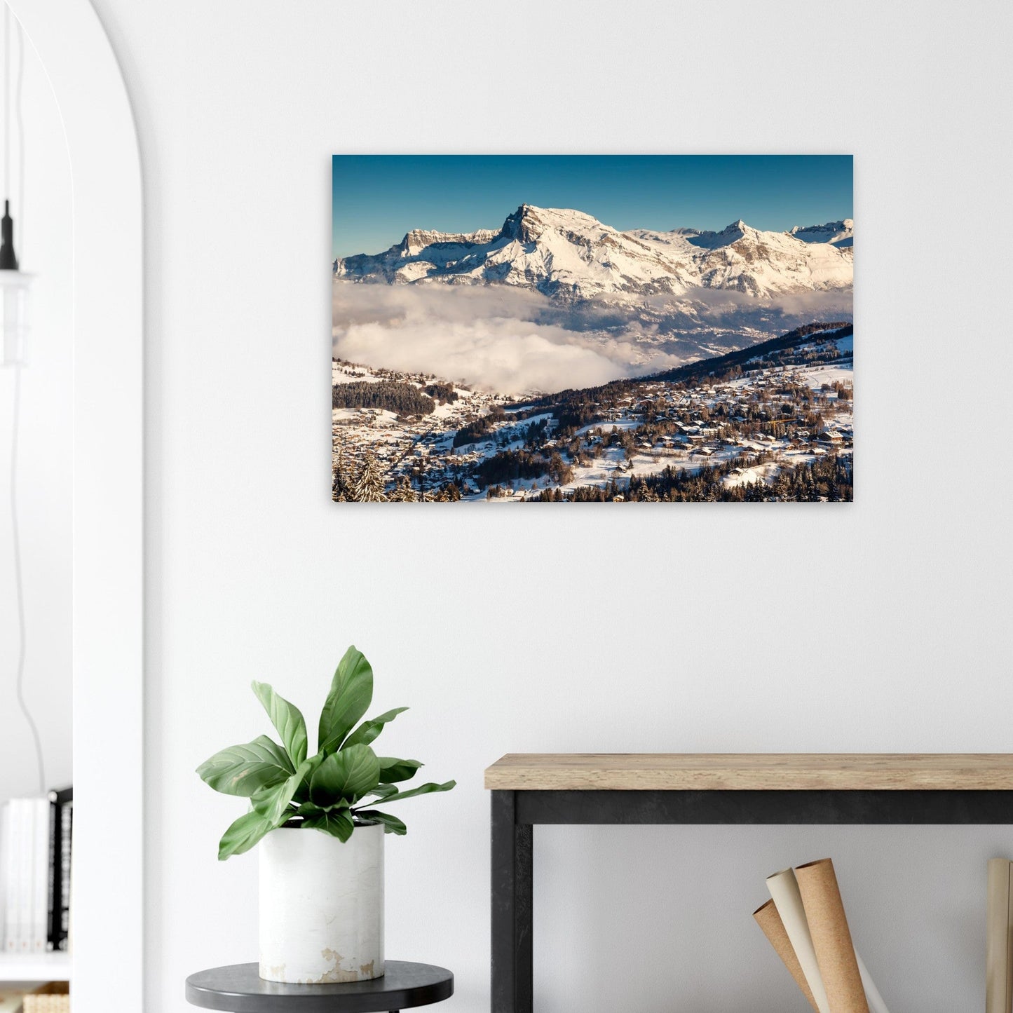 Aerial photo of Megève facing the Aiguille de Varan — photo print on matte aluminium Dibond
