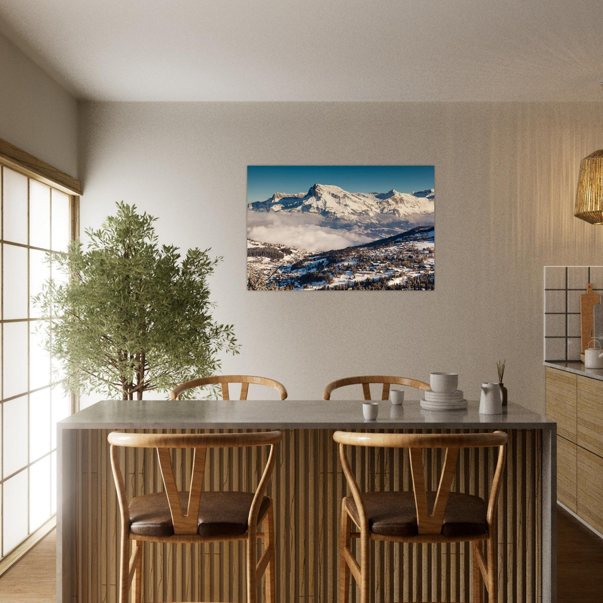 Aerial photo of Megève facing the Aiguille de Varan — photo print on matte aluminium Dibond