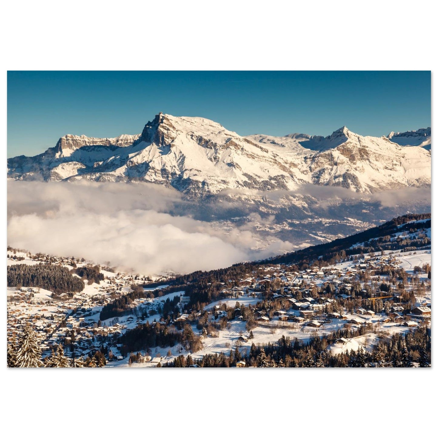 Aerial photo of Megève facing the Aiguille de Varan — photo print on matte aluminium Dibond