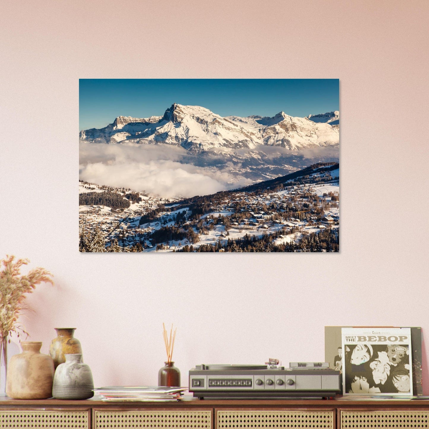 Aerial photo of Megève facing the Aiguille de Varan — photo print on matte aluminium Dibond