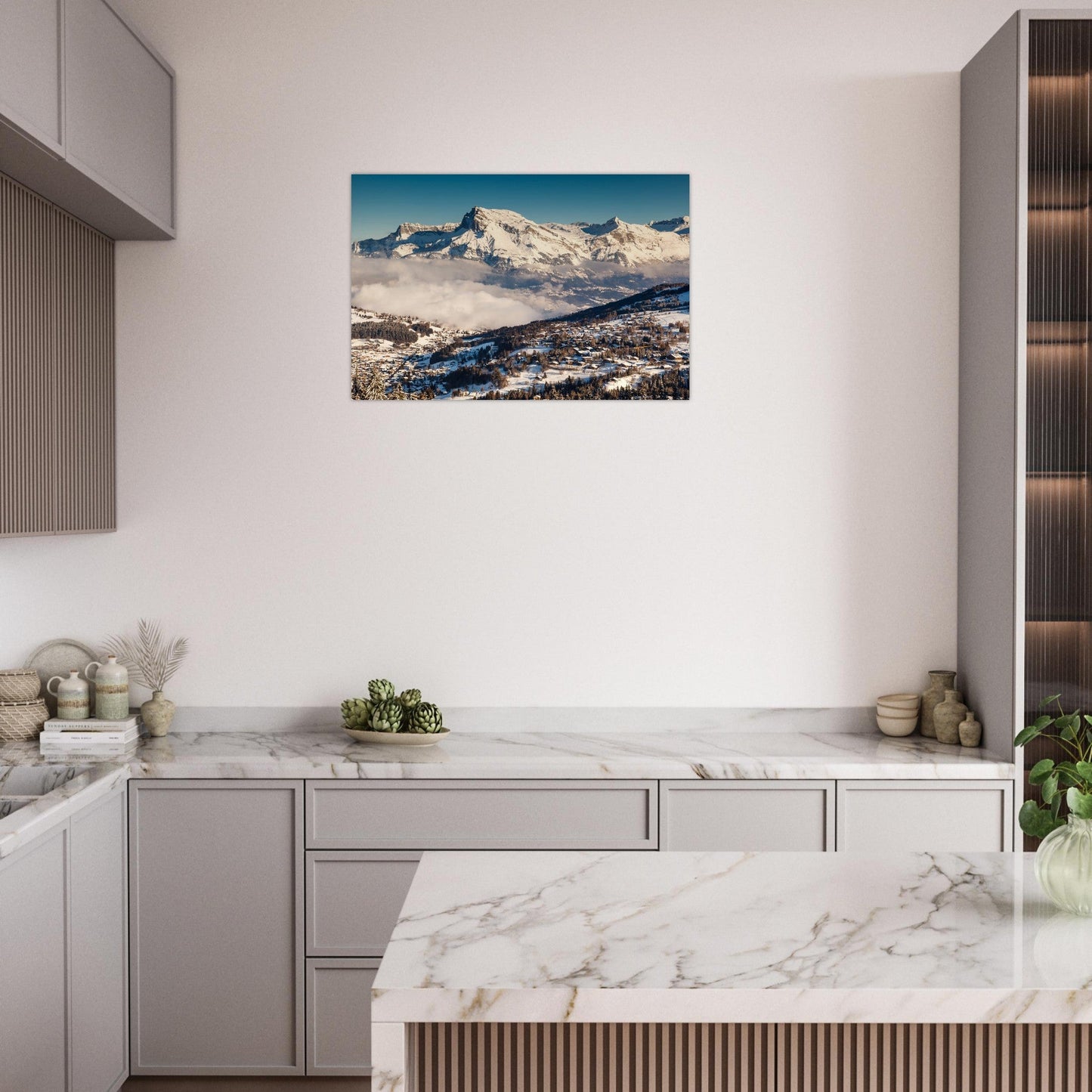 Aerial photo of Megève facing the Aiguille de Varan — photo print on matte aluminium Dibond