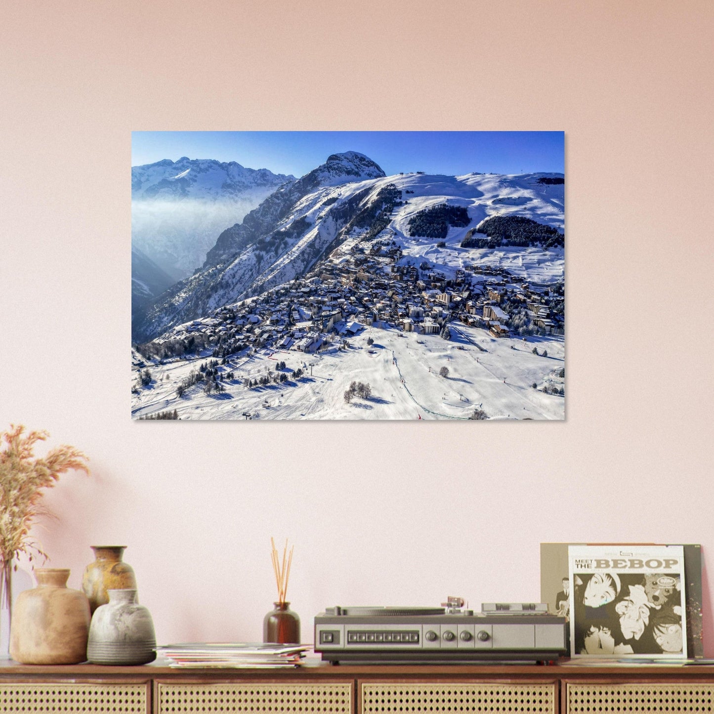 Photo aérienne des Deux Alpes sous la neige — tableau photo paysage de montagne en Alu Dibond, imprimé à la commande en France