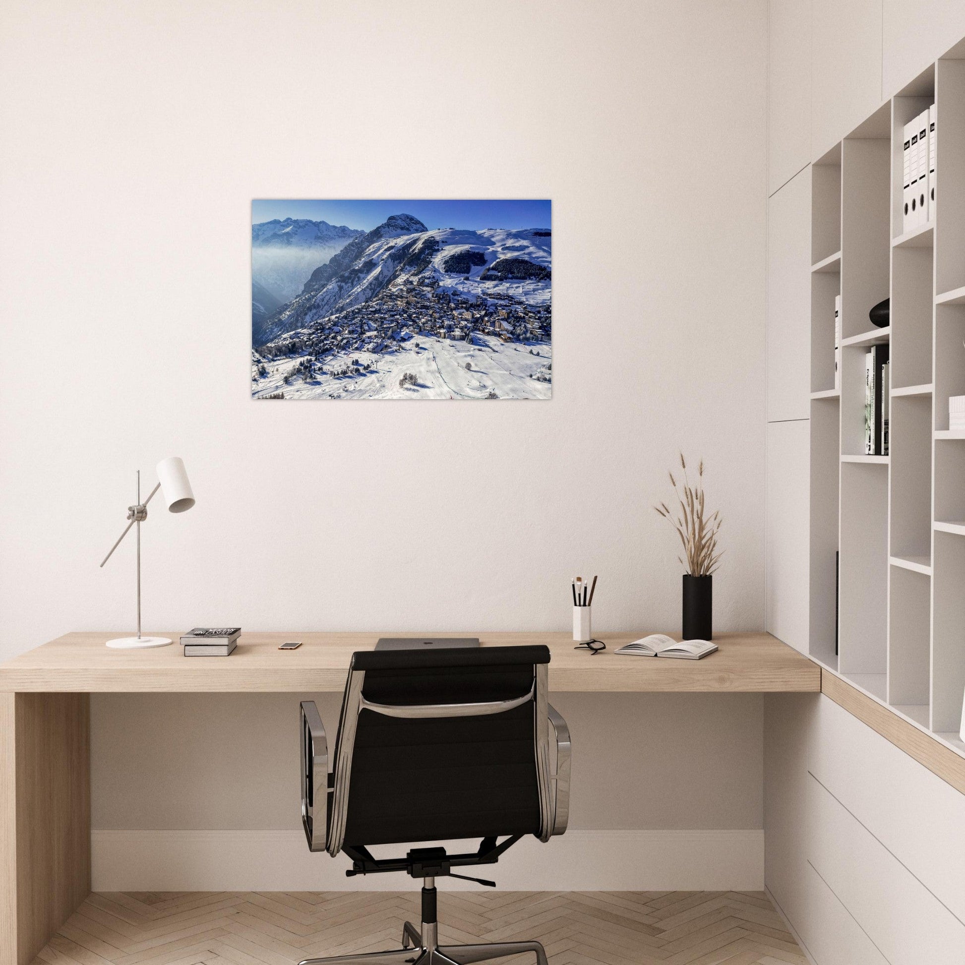 Photo aérienne des Deux Alpes sous la neige — tableau photo paysage de montagne en Alu Dibond, imprimé à la commande en France