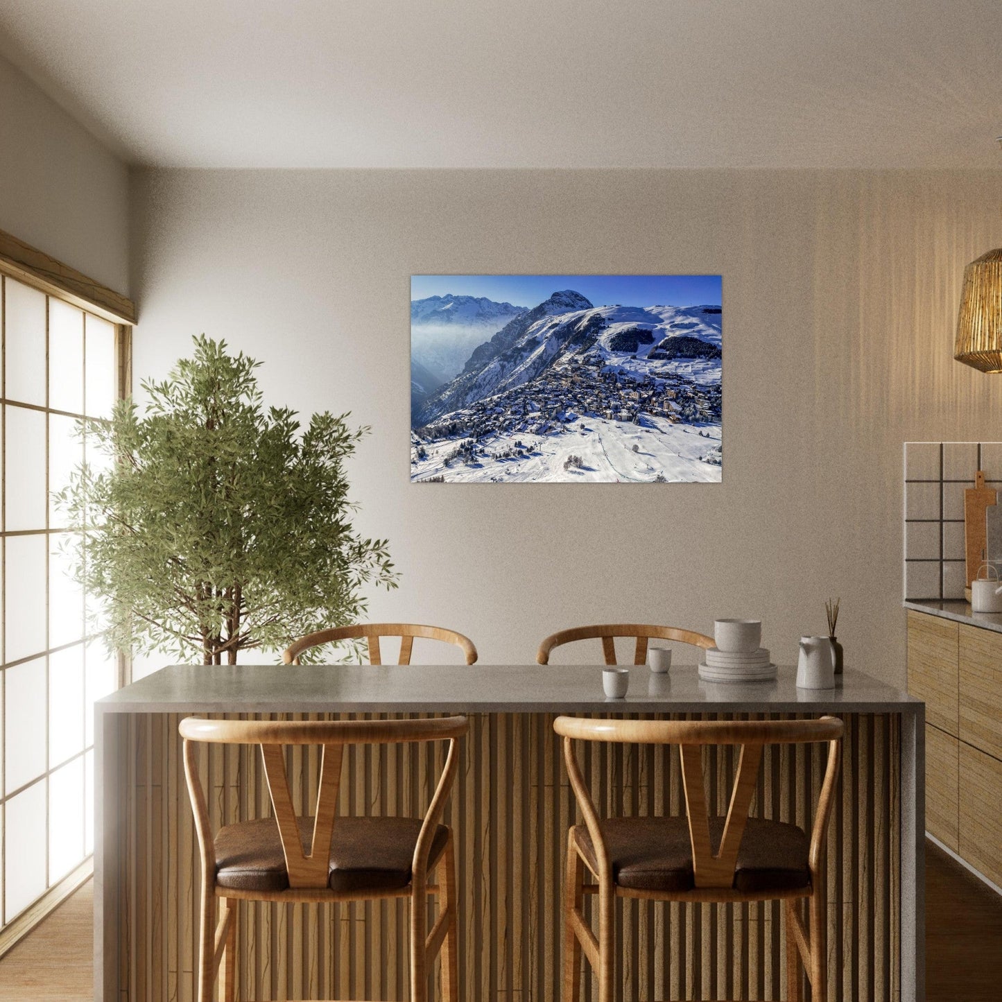 Photo aérienne des Deux Alpes sous la neige — tableau photo paysage de montagne en Alu Dibond, imprimé à la commande en France