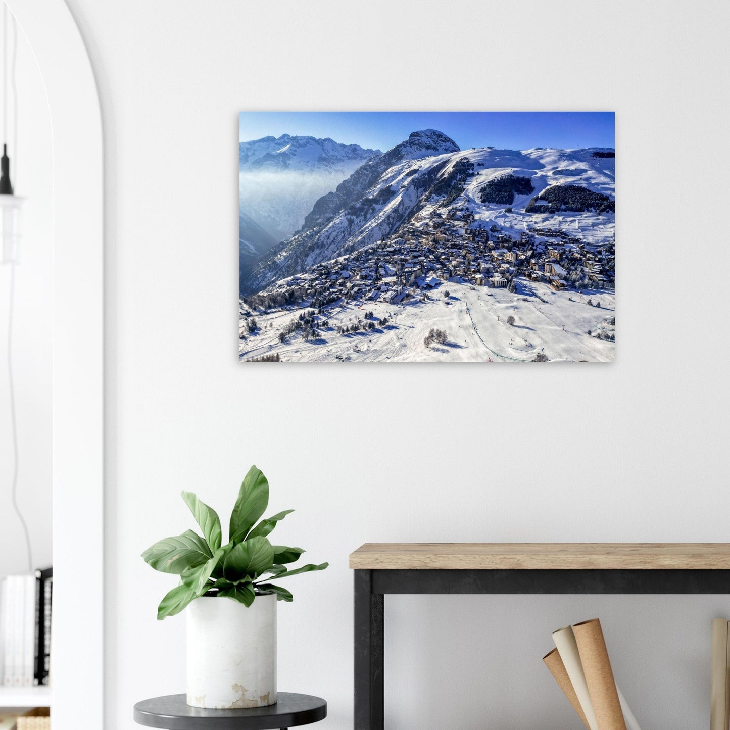 Photo aérienne des Deux Alpes sous la neige — tableau photo paysage de montagne en Alu Dibond, imprimé à la commande en France