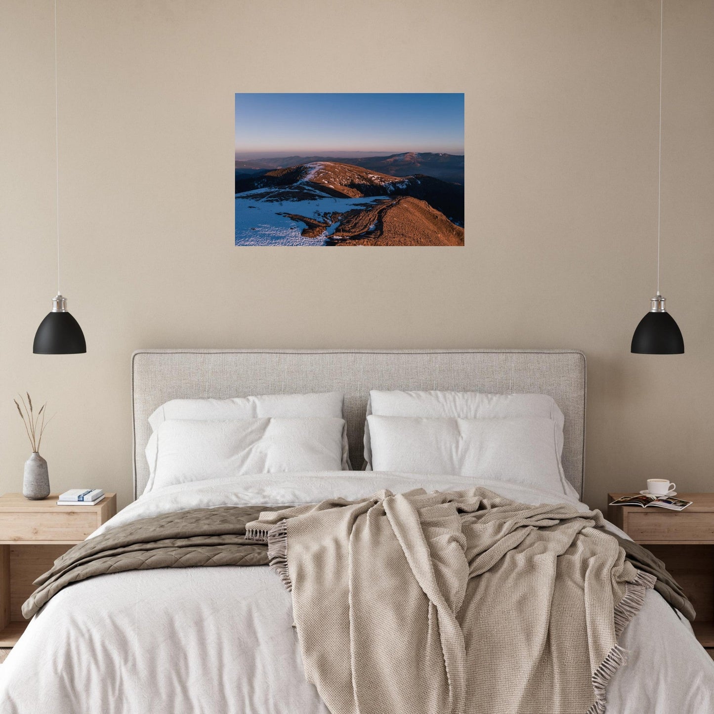 Photo aérienne du Hohneck enneigé au coucher du soleil — tableau photo paysage de montagne en Alu Dibond, fabrication française