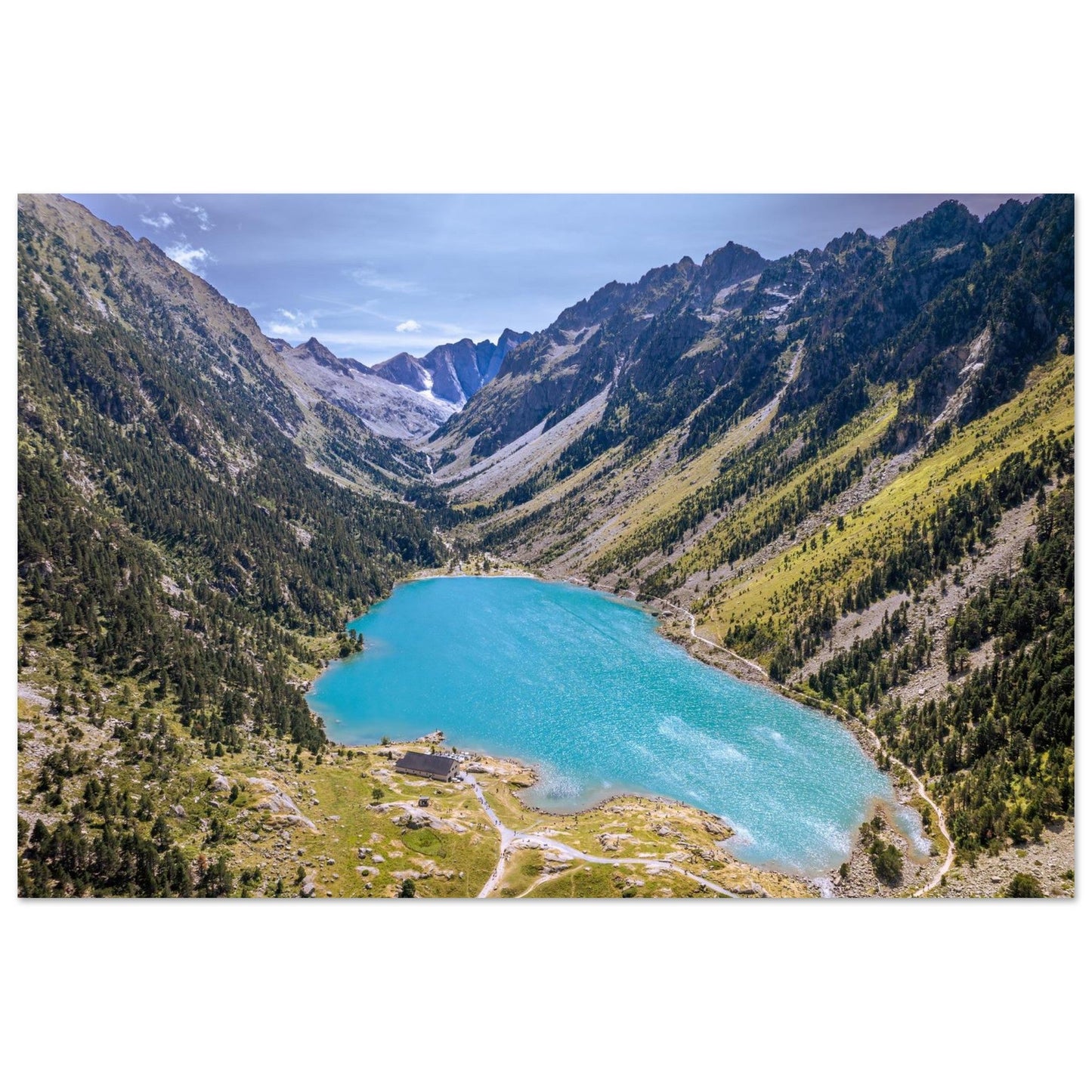 Photo aérienne du lac de Gaube à Cauterets — tableau photo paysage de montagne en Alu Dibond, fabrication française