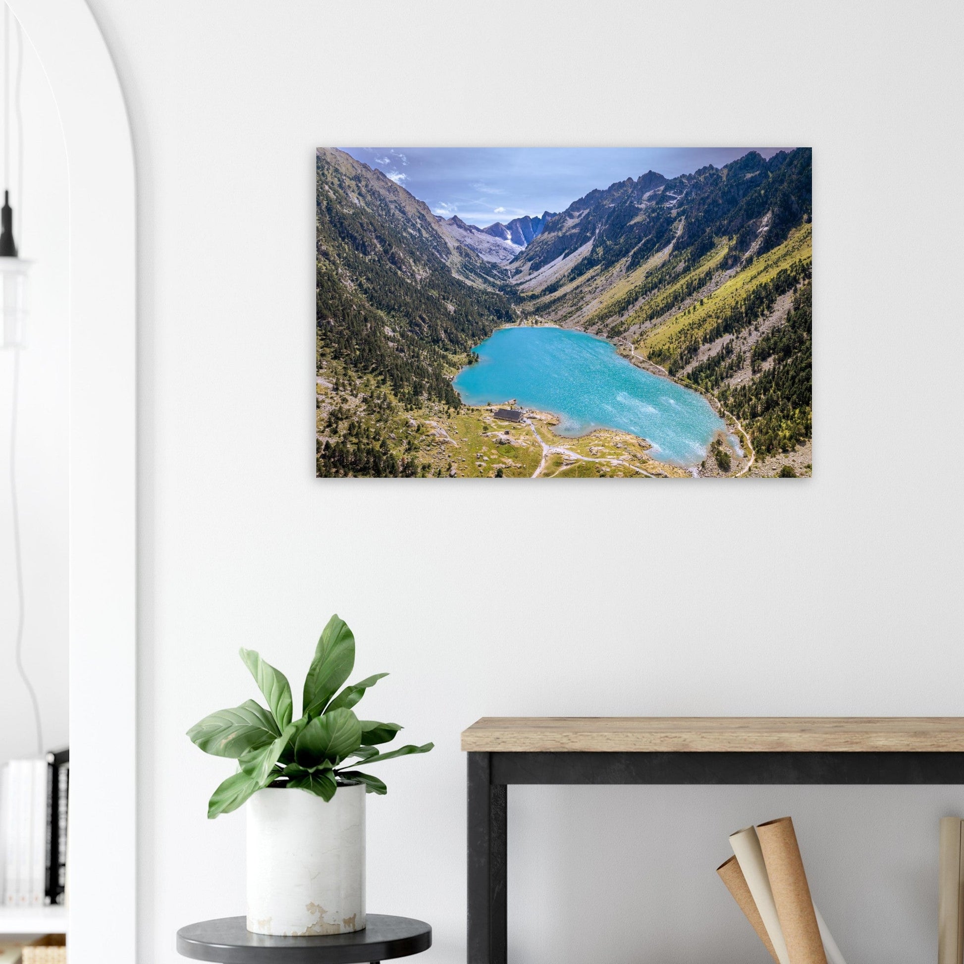 Photo aérienne du lac de Gaube à Cauterets — tableau photo paysage de montagne en Alu Dibond, fabrication française