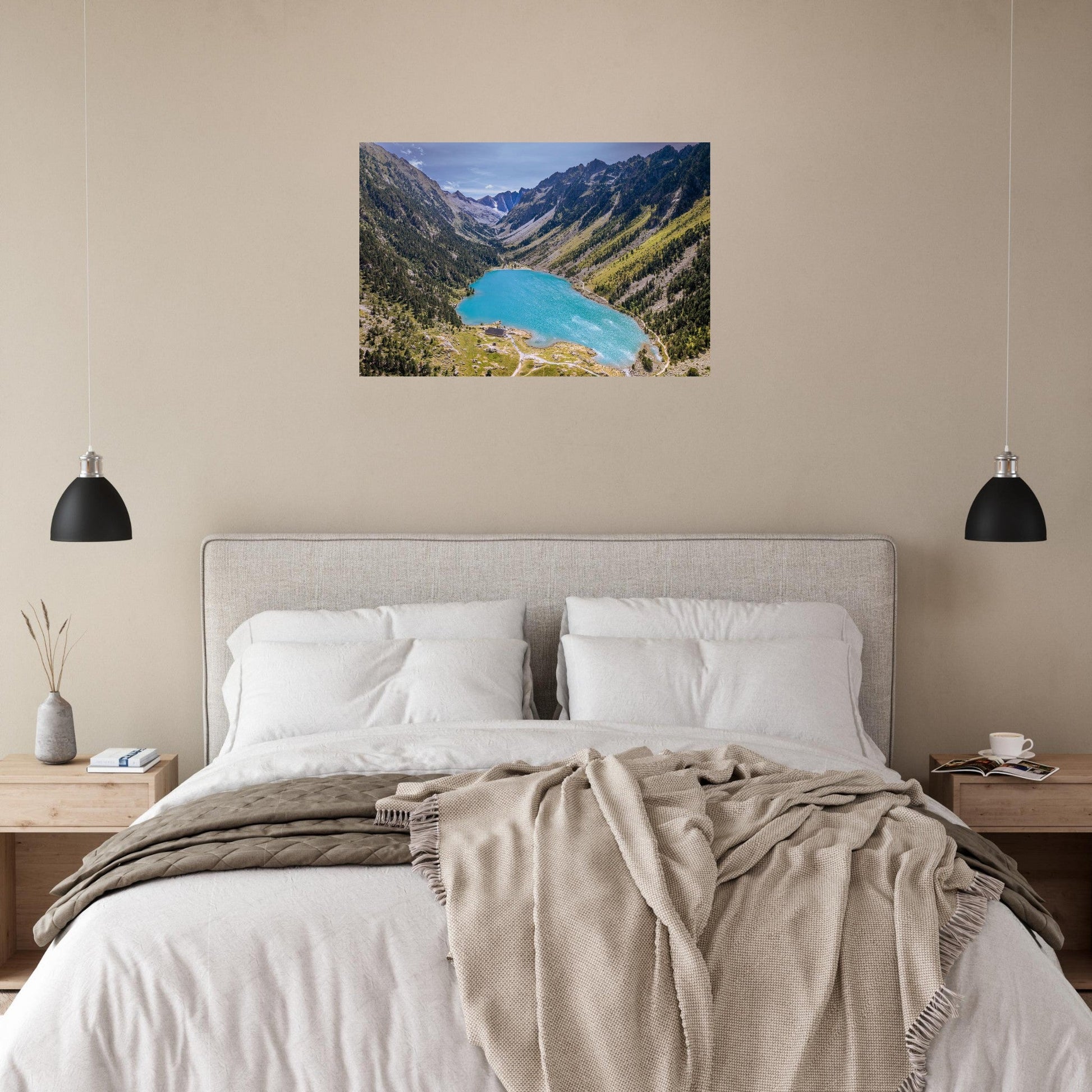 Photo aérienne du lac de Gaube à Cauterets — tableau photo paysage de montagne en Alu Dibond, fabrication française