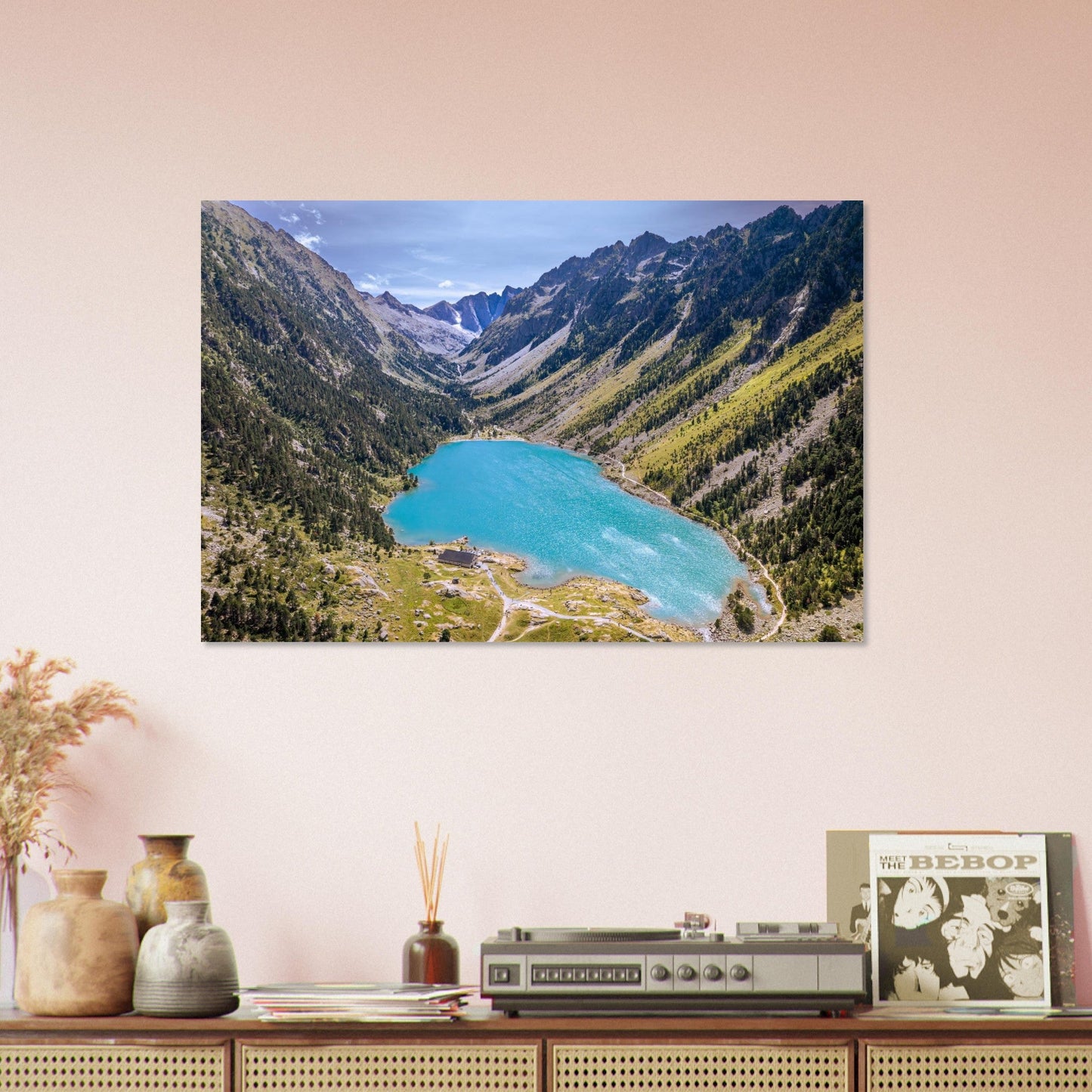 Photo aérienne du lac de Gaube à Cauterets — tableau photo paysage de montagne en Alu Dibond, fabrication française