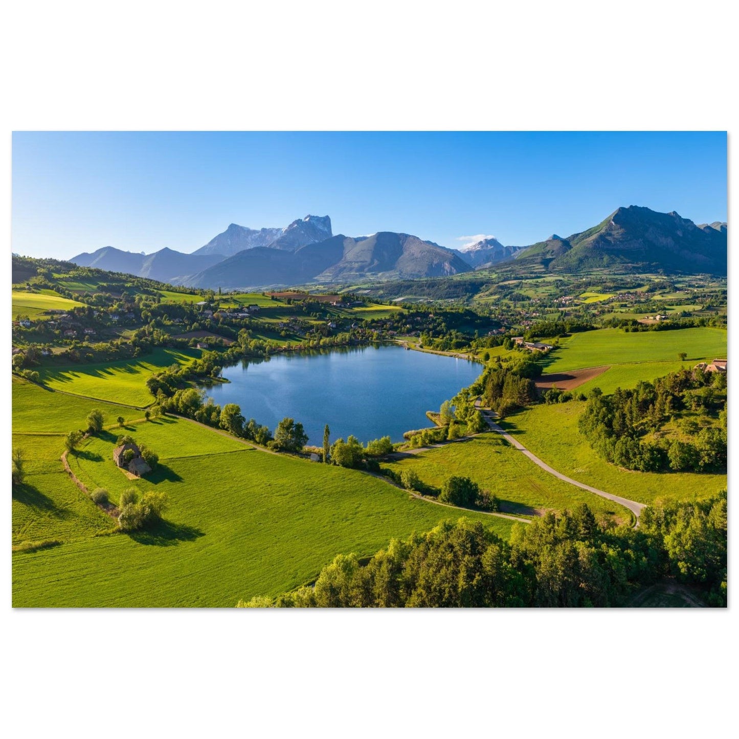 Aerial photo of Lake Pelleautier facing Pic de Bure — photo print on matte aluminium Dibond