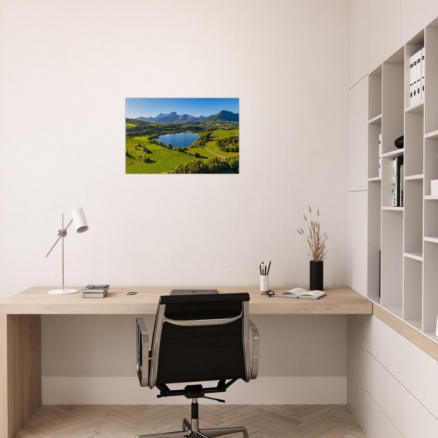 Aerial photo of Lake Pelleautier facing Pic de Bure — photo print on matte aluminium Dibond