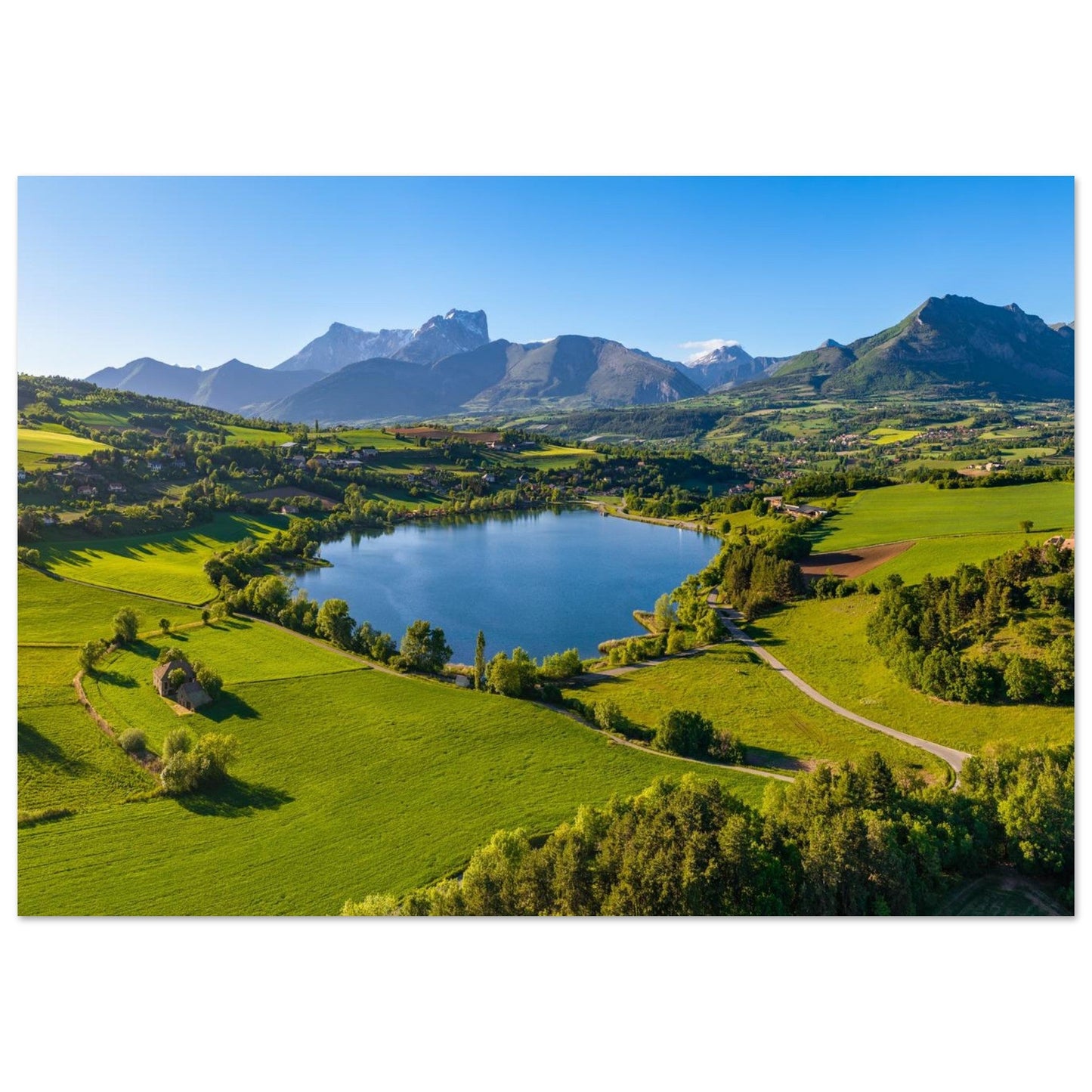 Aerial photo of Lake Pelleautier facing Pic de Bure — photo print on matte aluminium Dibond
