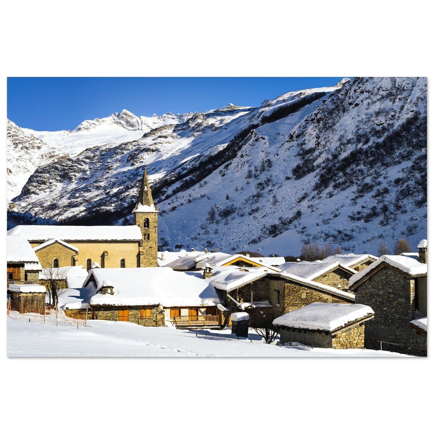 Tableau photo du vieux village de Bonneval-sur-Arc en hiver, impression sur Dibond mat au format 30 × 45 cm