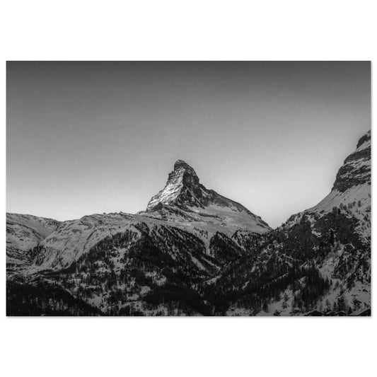 Tableau photo Photo Dernière lueur sur le Cervin — noir & blanc (Zermatt, Suisse) — tirage aluminium Dibond mat, fabrication française, prêt à accrocher