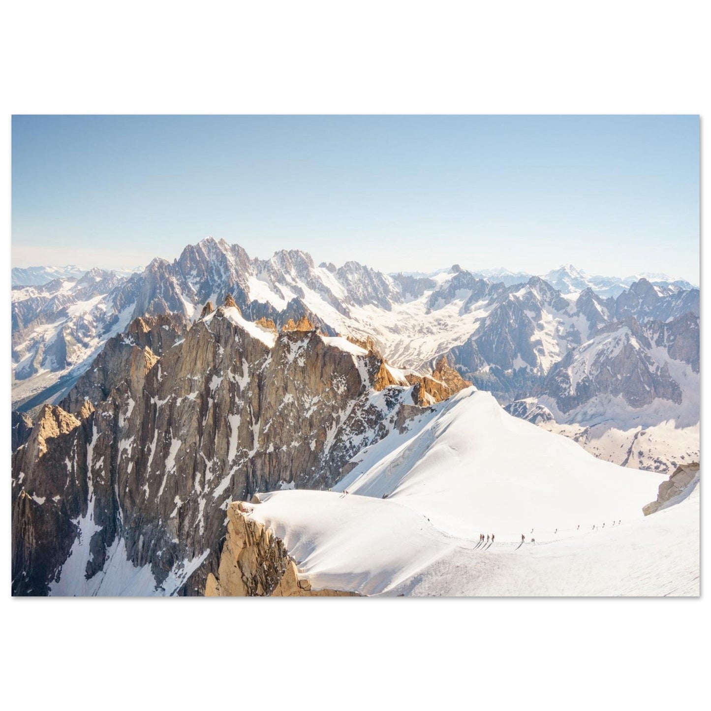 Tableau photo d’alpinistes à l’Aiguille du Midi sur aluminium Dibond mat, format 70 × 100 cm