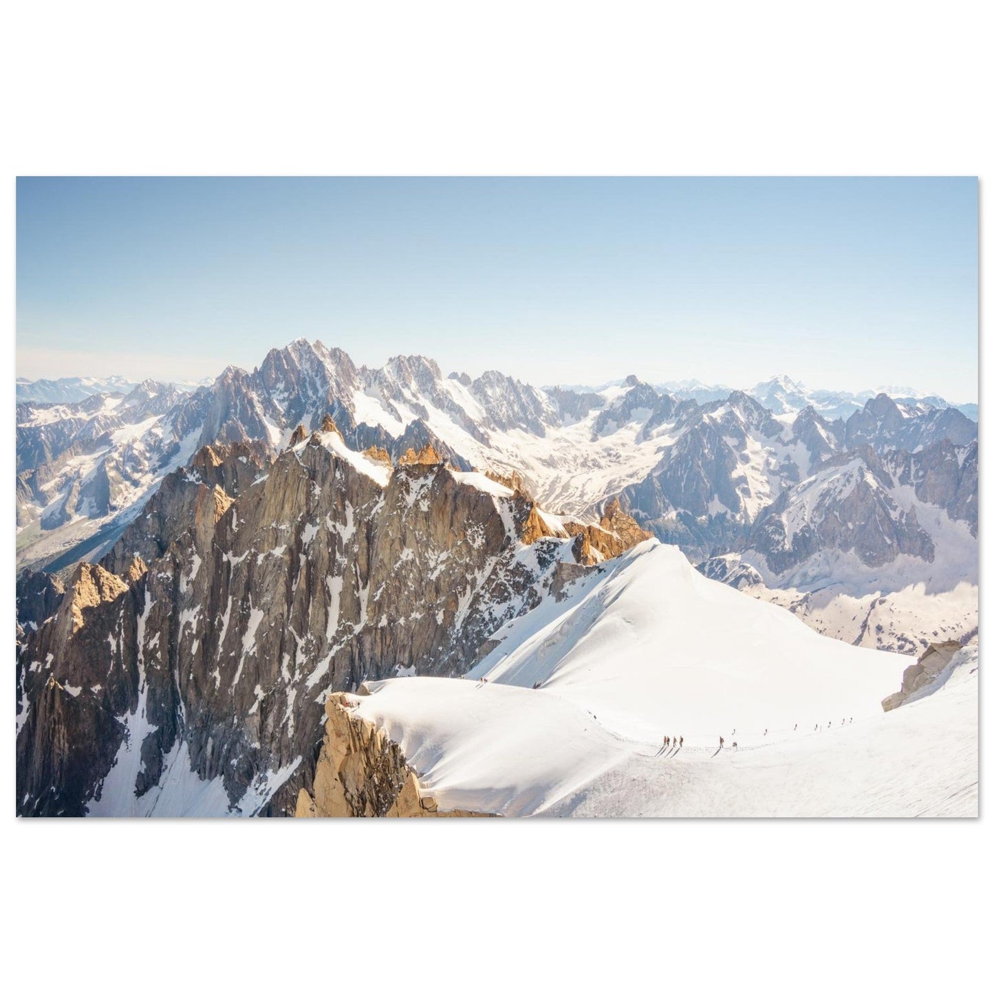 Tableau photo d’alpinistes à l’Aiguille du Midi sur aluminium Dibond mat, format 40 × 60 cm