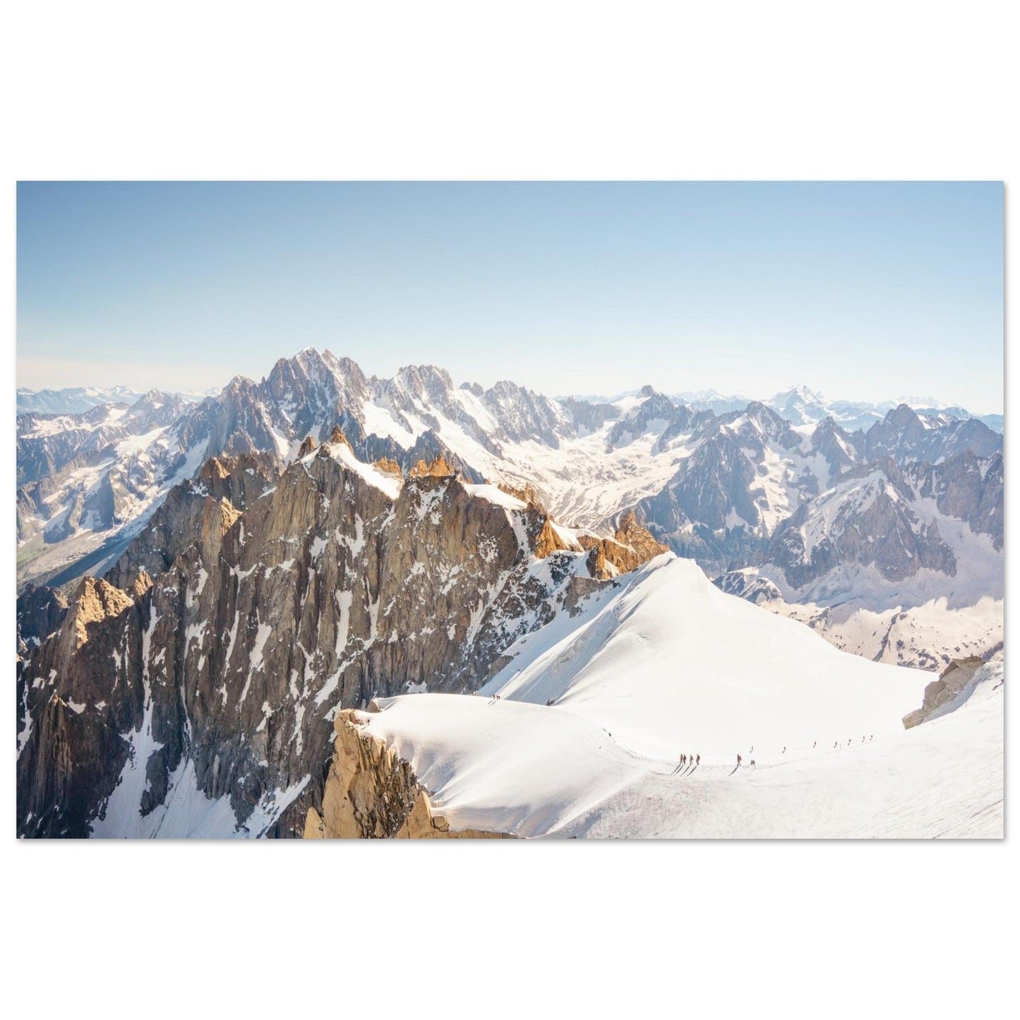 Tableau photo d’alpinistes à l’Aiguille du Midi sur aluminium Dibond mat, format 60 × 90 cm