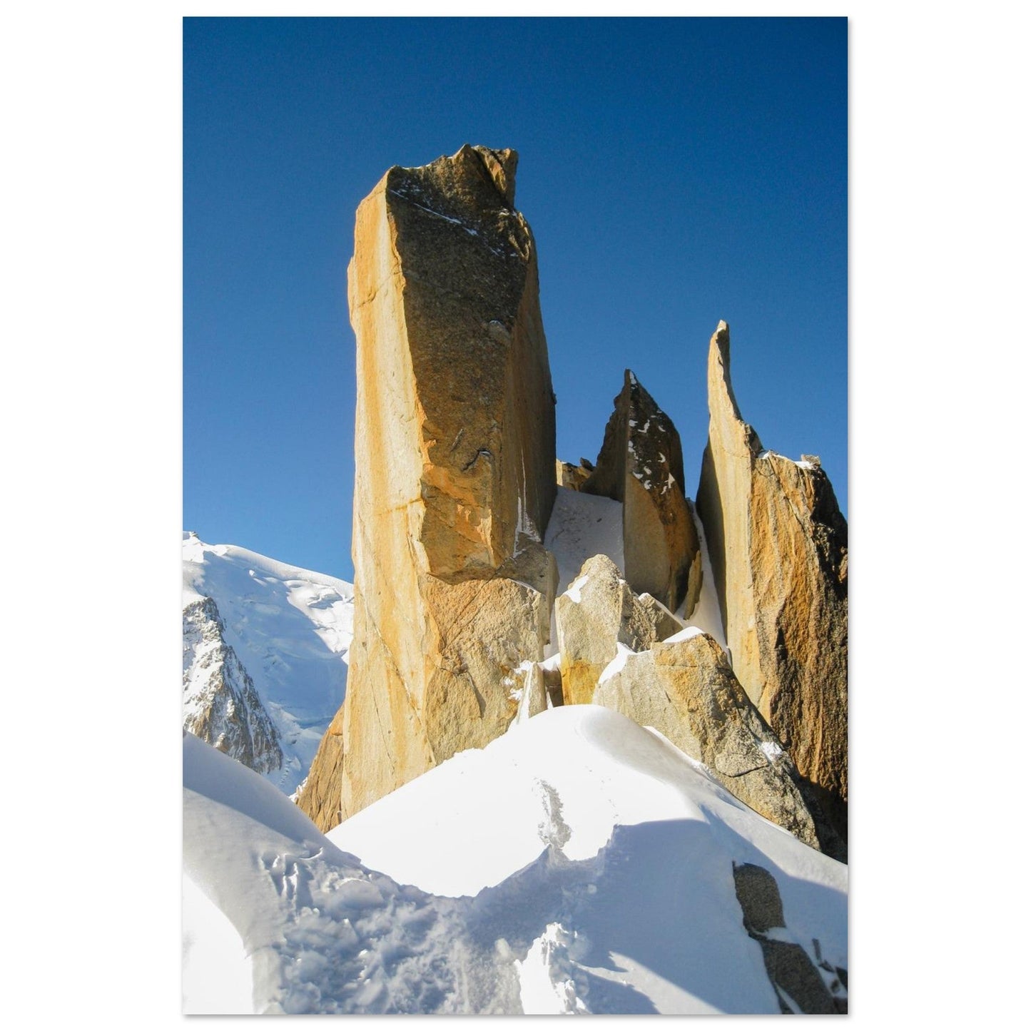 Tableau photo d’alpinistes sur l’arête des Cosmiques sur aluminium Dibond mat, format 30 × 45 cm