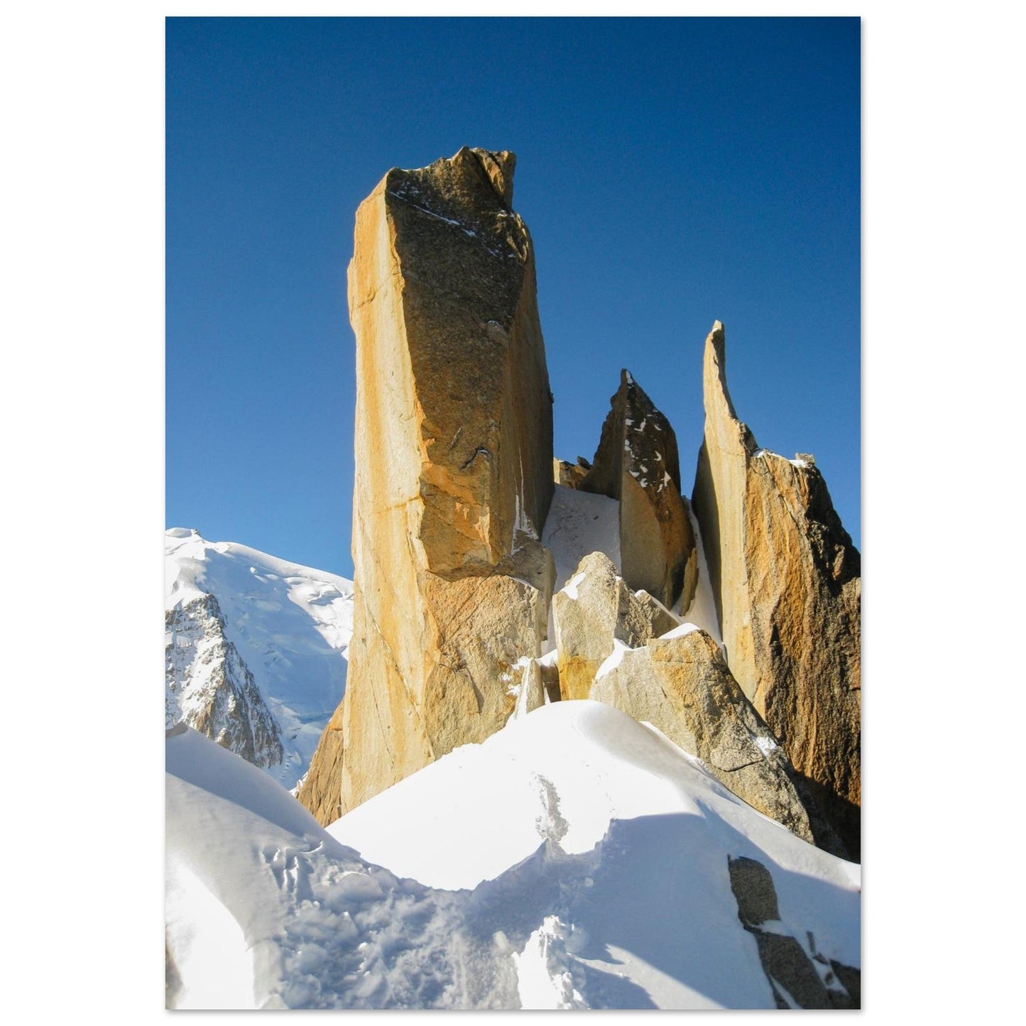 Tableau photo d’alpinistes sur l’arête des Cosmiques sur aluminium Dibond mat, format 70 × 100 cm