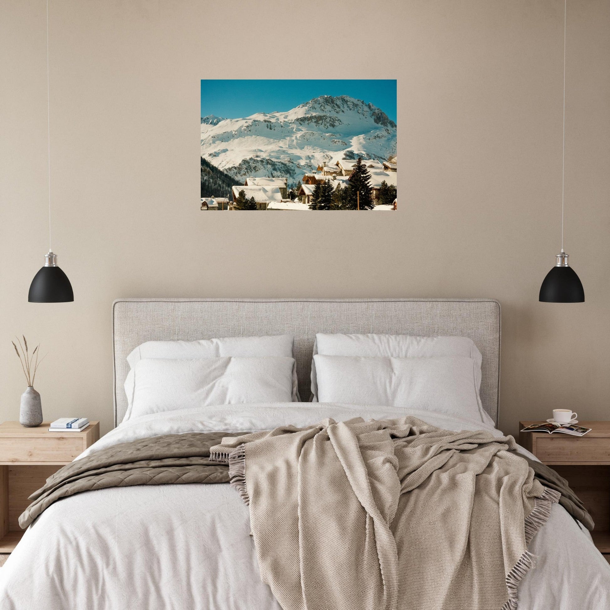Photo de chalets enneigés à Val d’Isère — tableau photo paysage de montagne en Alu Dibond, fabrication française