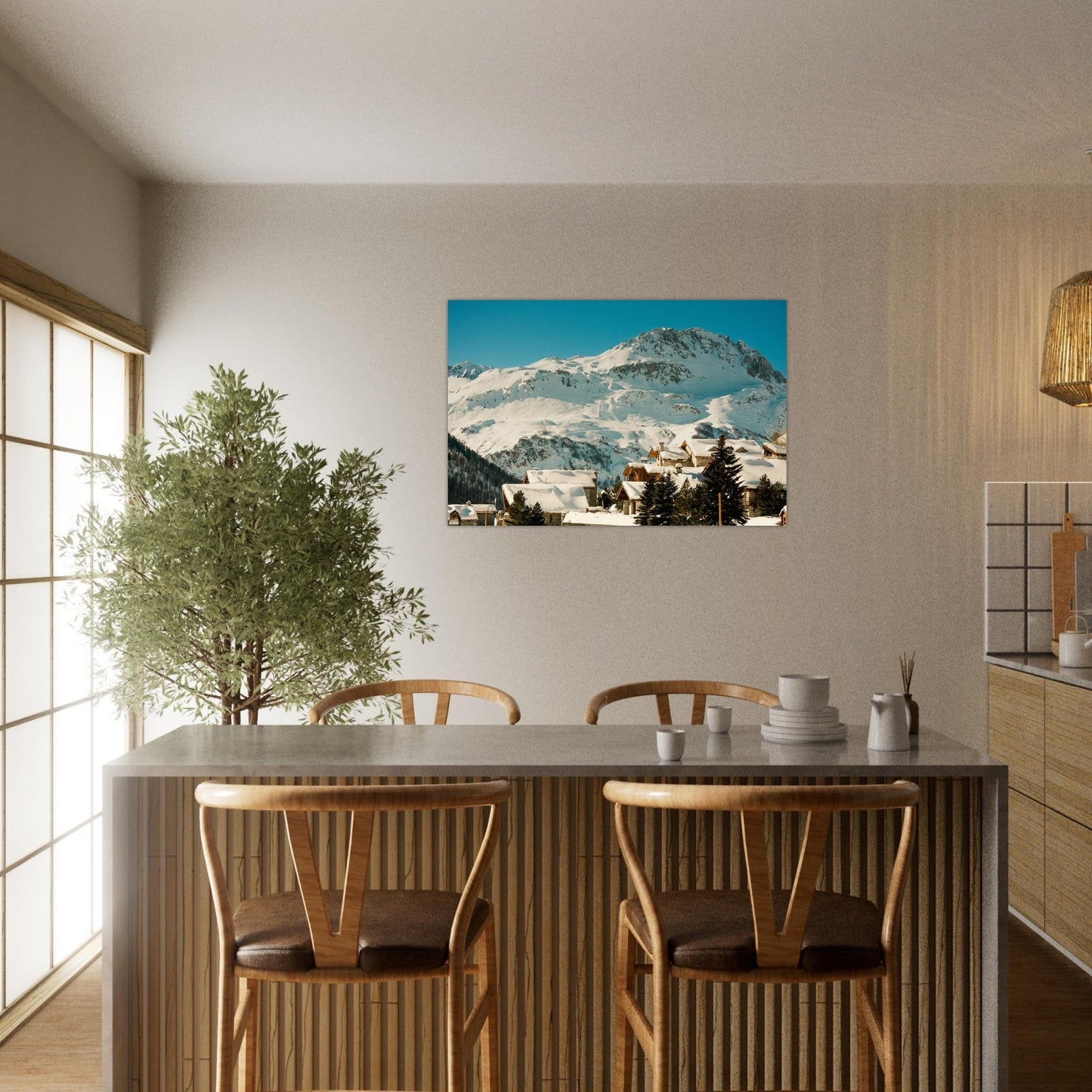 Photo de chalets enneigés à Val d’Isère — tableau photo paysage de montagne en Alu Dibond, fabrication française