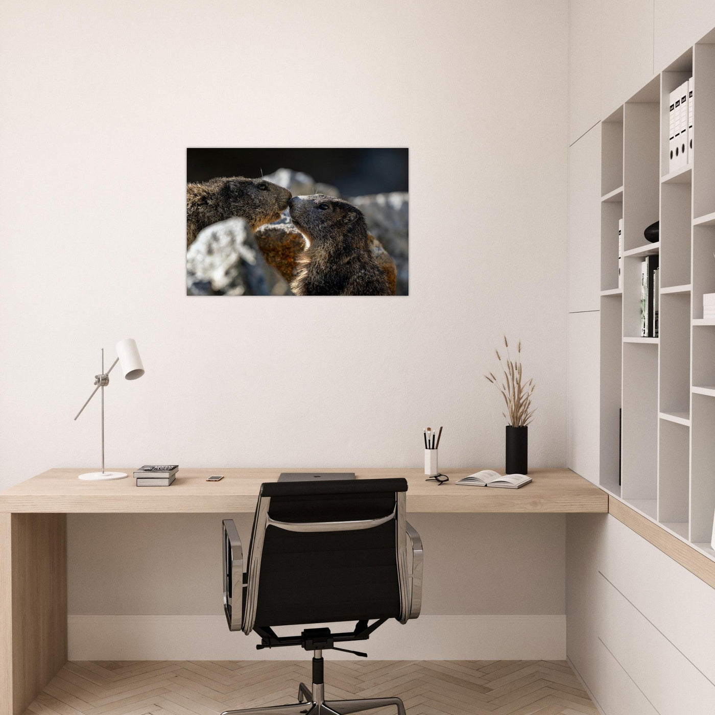Simulation eines AluArtMountains-Bildes in einem Interieur
