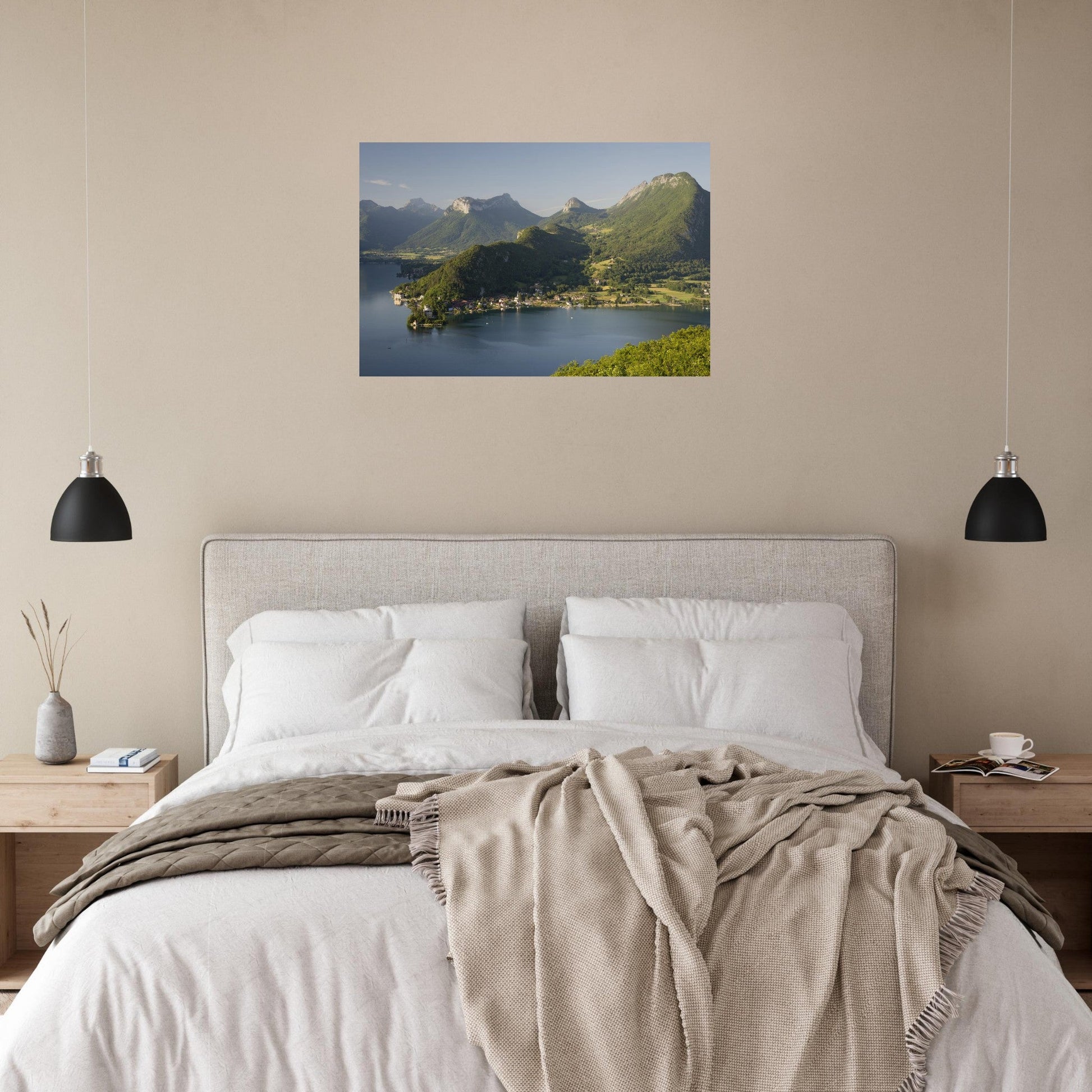 Photo de Duingt et du lac d’Annecy depuis le col de la Forclaz — tableau photo paysage de montagne en Alu Dibond, fabrication française