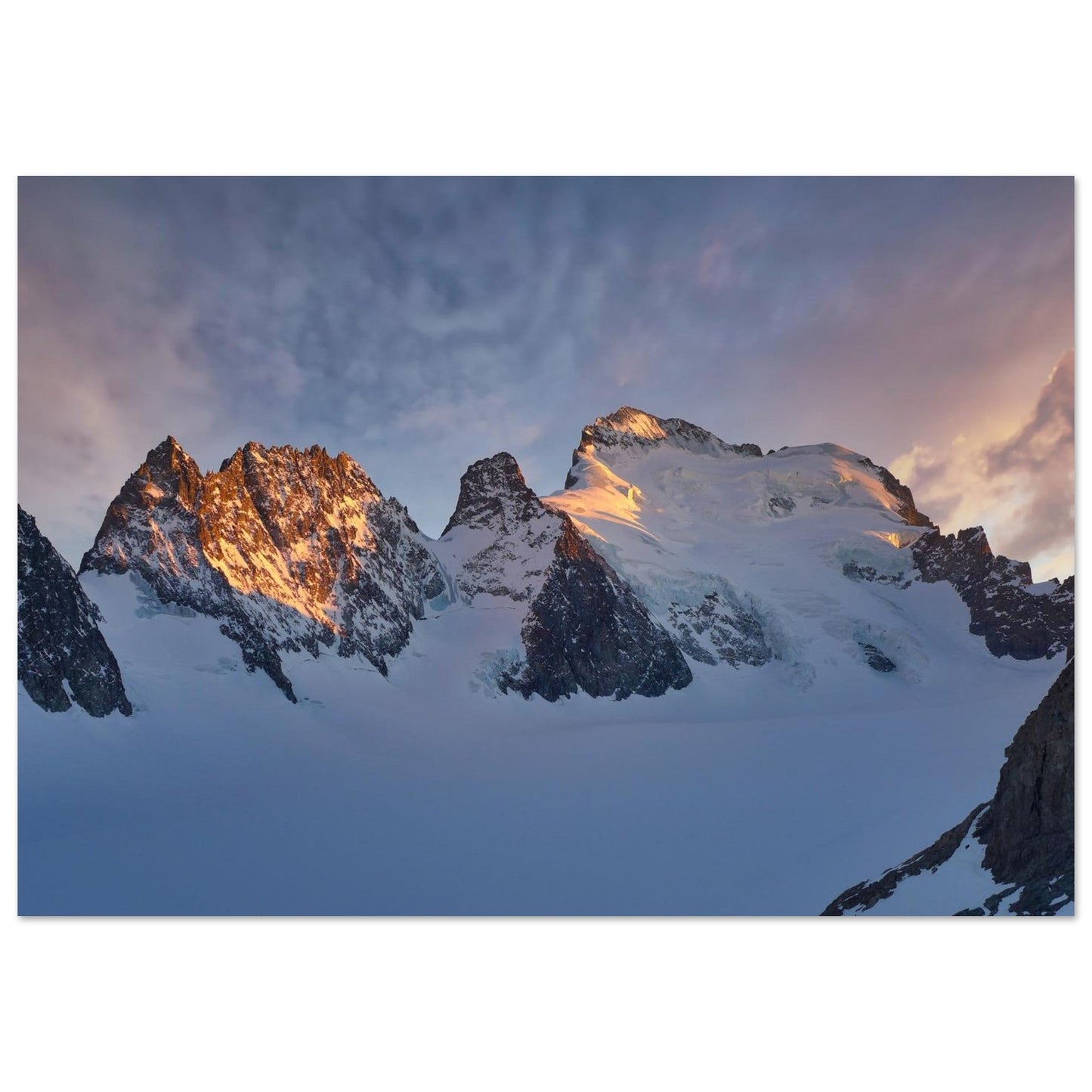 Photo de la Barre des Écrins au lever du soleil — tableau photo paysage de montagne en Alu Dibond, fabrication française