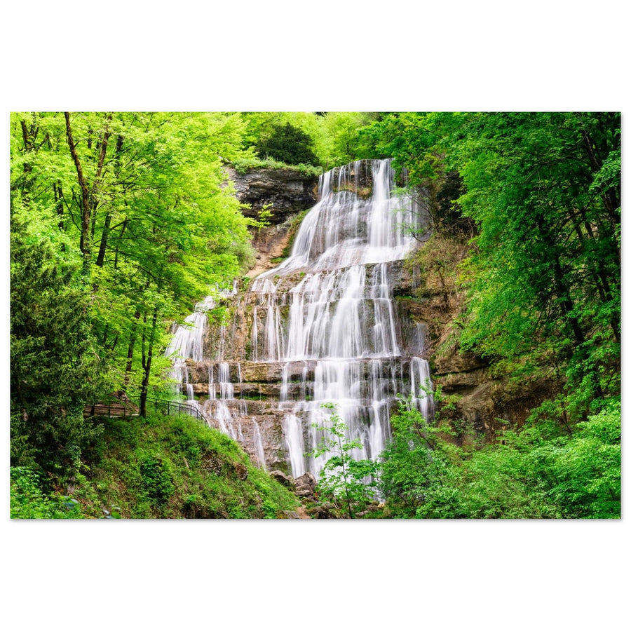 Tableau photo de la cascade de l’Éventail dans le Jura, impression sur aluminium Dibond mat